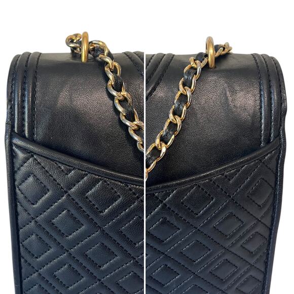 Tory Burch Fleming Leather Convertible Shoulder Bag Crossbody Black Quilted - Picture 7 of 12